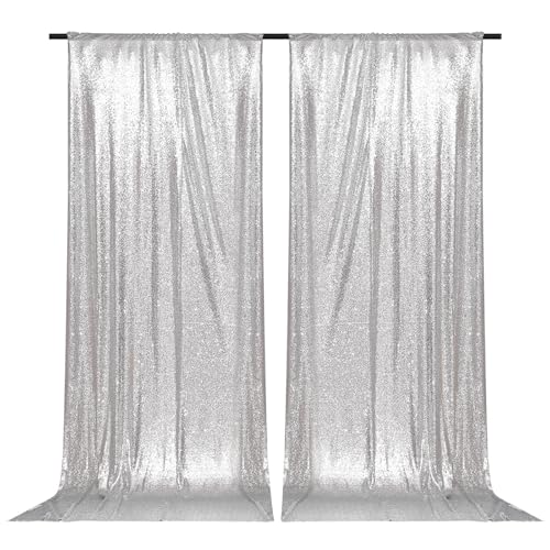 PartyDelight Silver Sequin Backdrop Curtains 5x10ft 2 Panels