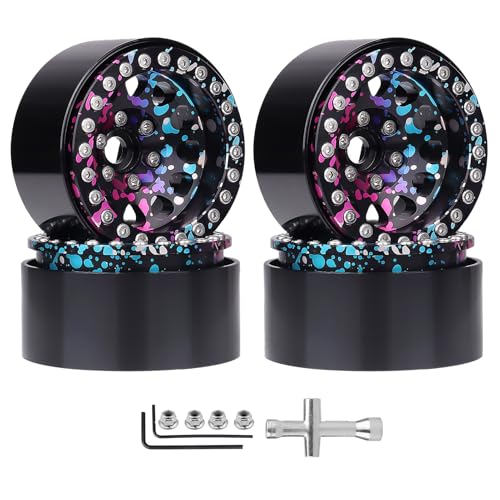 HobbyPark Graffiti Splash Anodized 1.9 Beadlock Wheels -10mm Negative Offset Deep Dish 1.9 Beadlocks Rims for 1/10 RC Crawler SCX10 II TRX4 VS4-10 Gen8 Upgrades