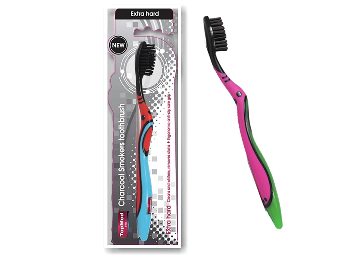 TOPMED ETS Smokers Charcoal Toothbrush Extra Hard (Color May Vary) 1 Count