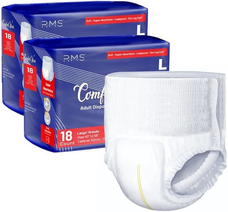 RMS Brands Comfort Wear Incontinence Adult Pull-Ups Large (40–56″), 36 Count | Leak-Cuff Protection Incontinence Underwear with Extra Absorbency 10g