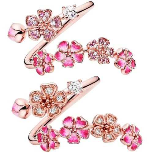 Image of Peach Blossom Ring, Pink PeachBlossom Flower Branch Open Ring, Pink Peach Blossom Ring, Fashion Jewelry, For Women (2PCS A,One size)