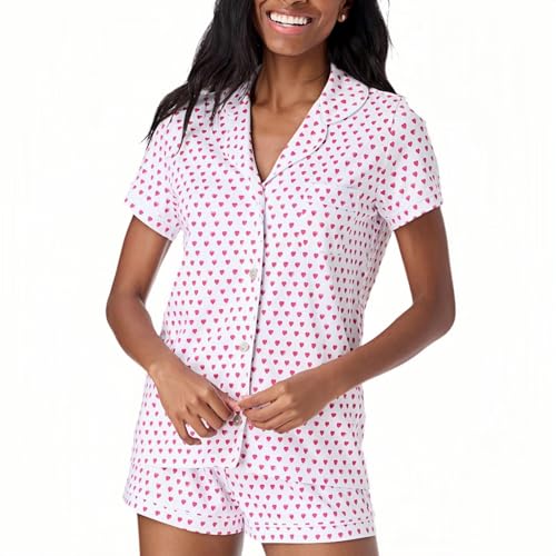 Image of Womens Pajamas Set Shorts Button Down 2 Piece Monkey Bunny Y2k Roller Dupes Rabbit Preppy Lounge Pjs Comfy Sleep Wear