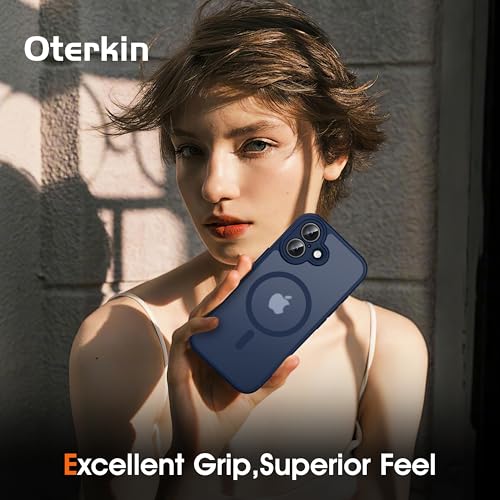 Image of Oterkin Magnetic for iPhone 17 Case Matte,Upgraded Full Camera Protection Compatible with MagSafe Frosted Translucent Shockproof Anti-Scratch Slim Fit Case Military Grade Protection (Dark Blue)