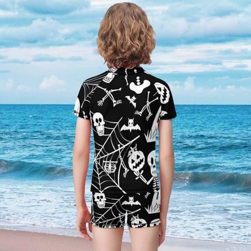 Happy Halloween White ElementsChildren's Swimsuits Boys Two Piece Suit8-10Y（130cm）2