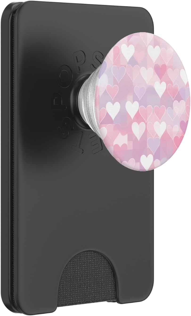 Pink Heart Pattern Valentines Day PopSockets PopWallet for MagSafe