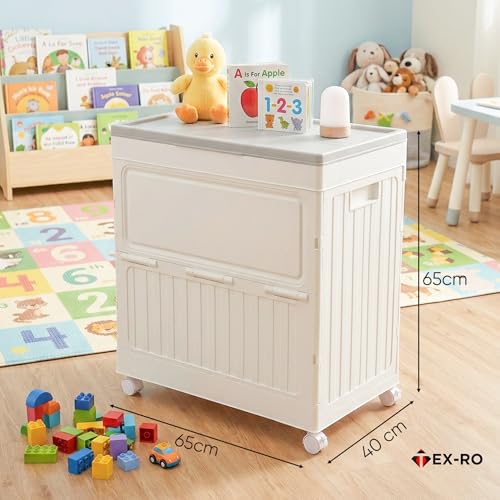 Image of TEX-RO 150 Ltr Large Plastic Storage Box and Organiser with Wheels | Foldable Trunk Box for Storage, Clothes, Blankets | Waterproof Outdoor Balcony Storage Cabinet with Lid (White & Grey)
