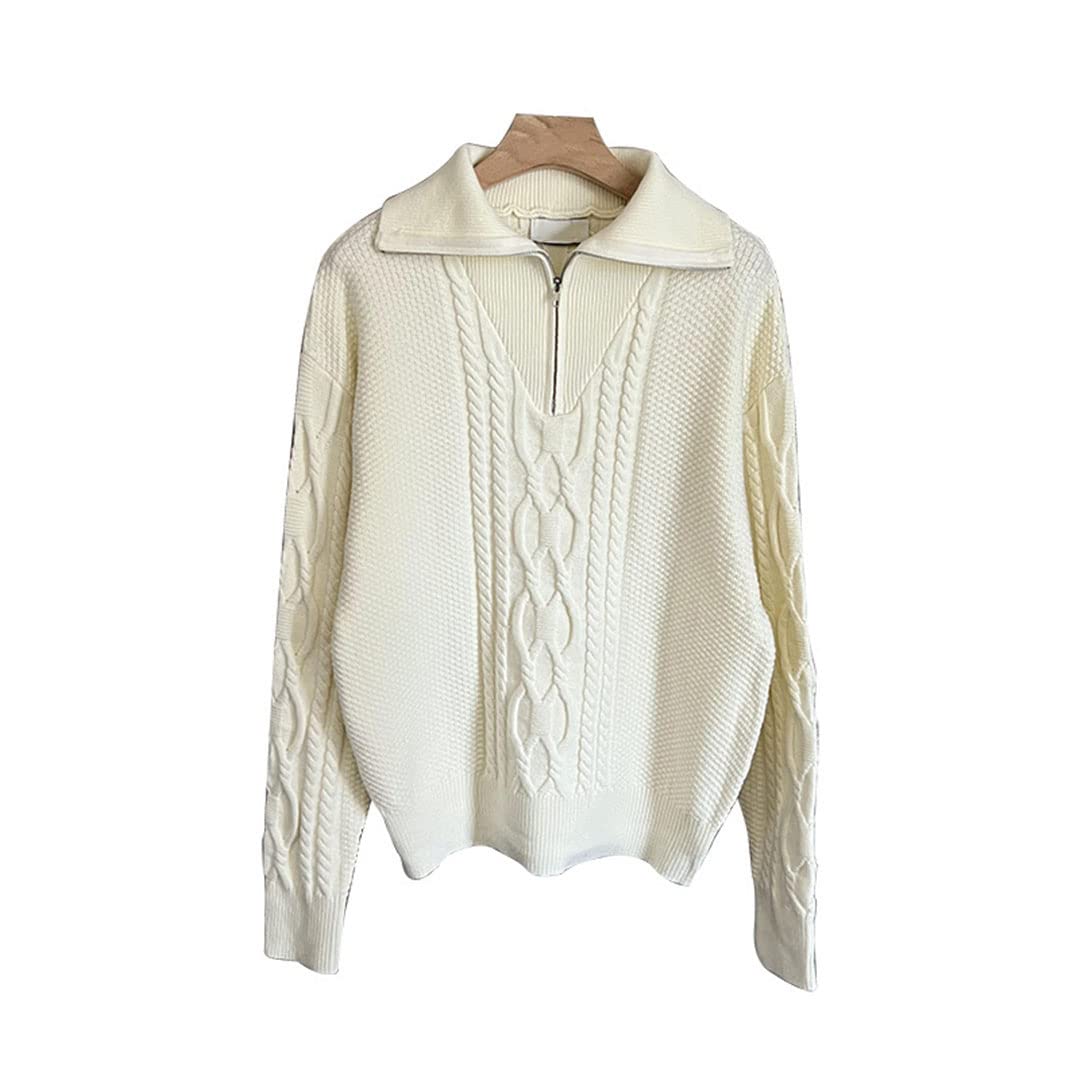 Vogrtcc Inverno addensare risvolto maglione uomo caldo moda maglia pullover uomo coreano sciolto maglione spesso, Nero , L