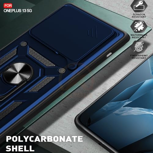 Image of Armor Bumper Back Cover Case for ONEPLUS 13 5G | Rotating Camera Cover, Ring Holder & Kickstand | Heavy Duty & 360 Degree Protection ONEPLUS 13 5G Back Cover (Blue)