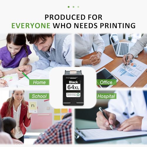 Image of 64XL Black High Yield Ink Cartridges for 64XL Replacement Compatible for HP Envy Photo 7800 7855 7858 7155 7120 7158 7100 7164 6200 6252 6255 Tango X Terra Printer (1 Black)
