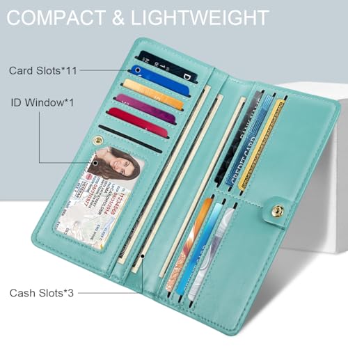 Ultra Slim Womens Wallet Minimalist Thin Long Leather Bifold Wallet RFID Blocking Card Holder Organizer with Zipper Coin Pocket Ladies Girls Gift Purse, Blue Flowers2