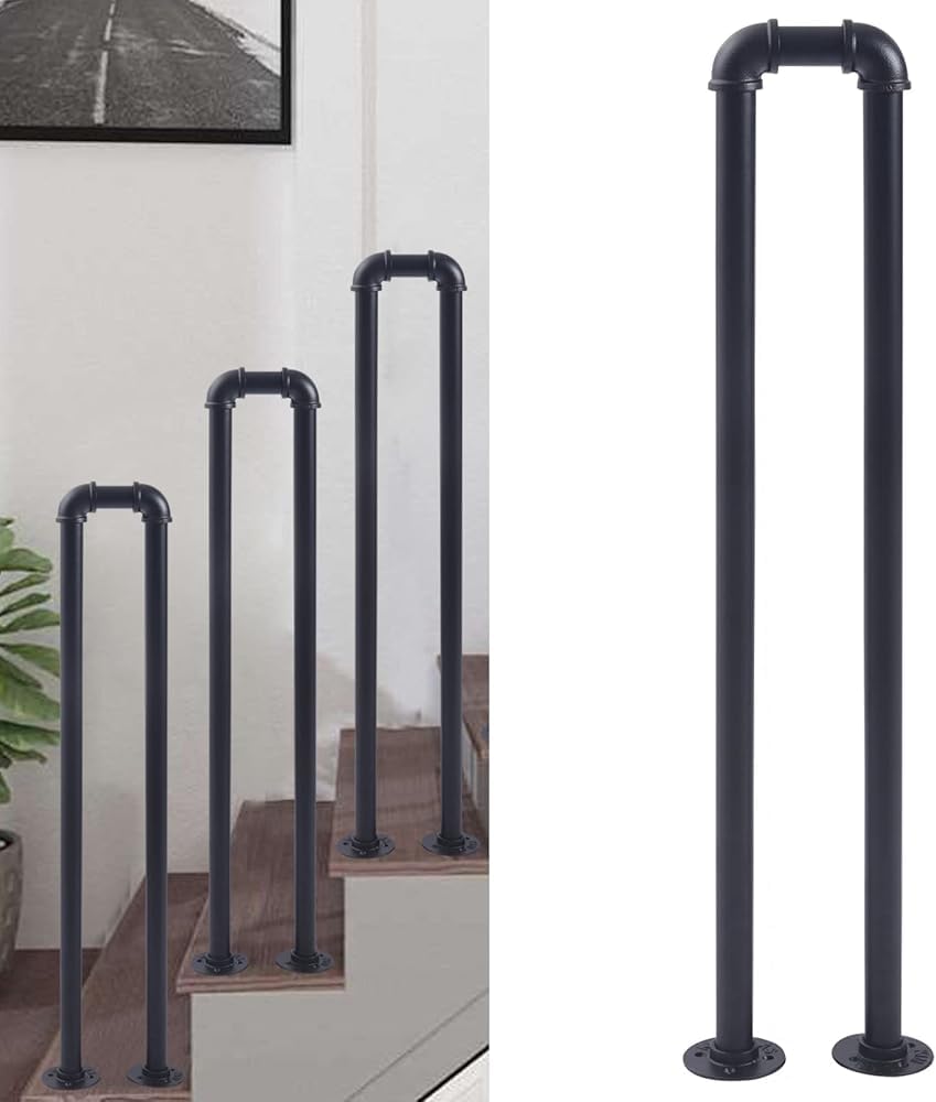 Lqsybhd Black 1 Pcs U-Shaped Hand Rails For Indoor Stairs, 1 Step Industrial Style Non-Slip Railing, Stair Handrail For Loft Restaurant Garage Porch Courtyard Doorways Garden Fence(Size:85cm/33.5Inch,Color:black)