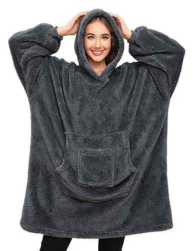 Tuopuda Felpa Donna Oversize Sweatshirt Maglione Pigiama Coperta con Cappuccio Manica Lunga Felpa in Pile Regalo Donna Natale Felpone Felpata Calda Taglia Unica, Grigio