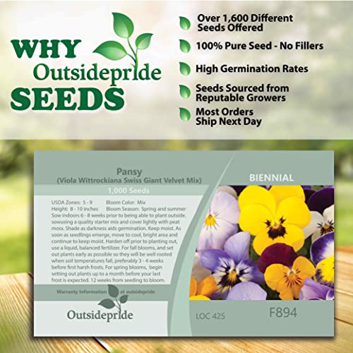 Outsidepride Pansy Velvet Mix Indoor House Plant Or Outdoor Garden Flower For Beds, Borders Pots, & Container - 1000 Seeds #TOP1