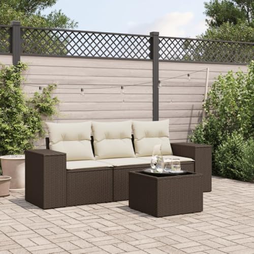 Homgoday Sofa Jardin Exterior Set de sofás de jardín 4 pzas y Cojines ratán sintético marrón Rattan Garden Furniture Ratan para Muebles Sofa Ratan Muebles Jardin 1 Marrón y Crema