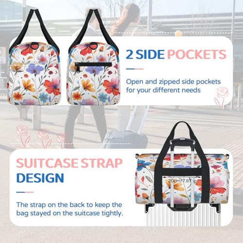 Watercolor Flower Travel Duffel Bag for Women and Men, Colorful Floral Sport Tote Gym Bag Carry on Weekender Overnight Bags4