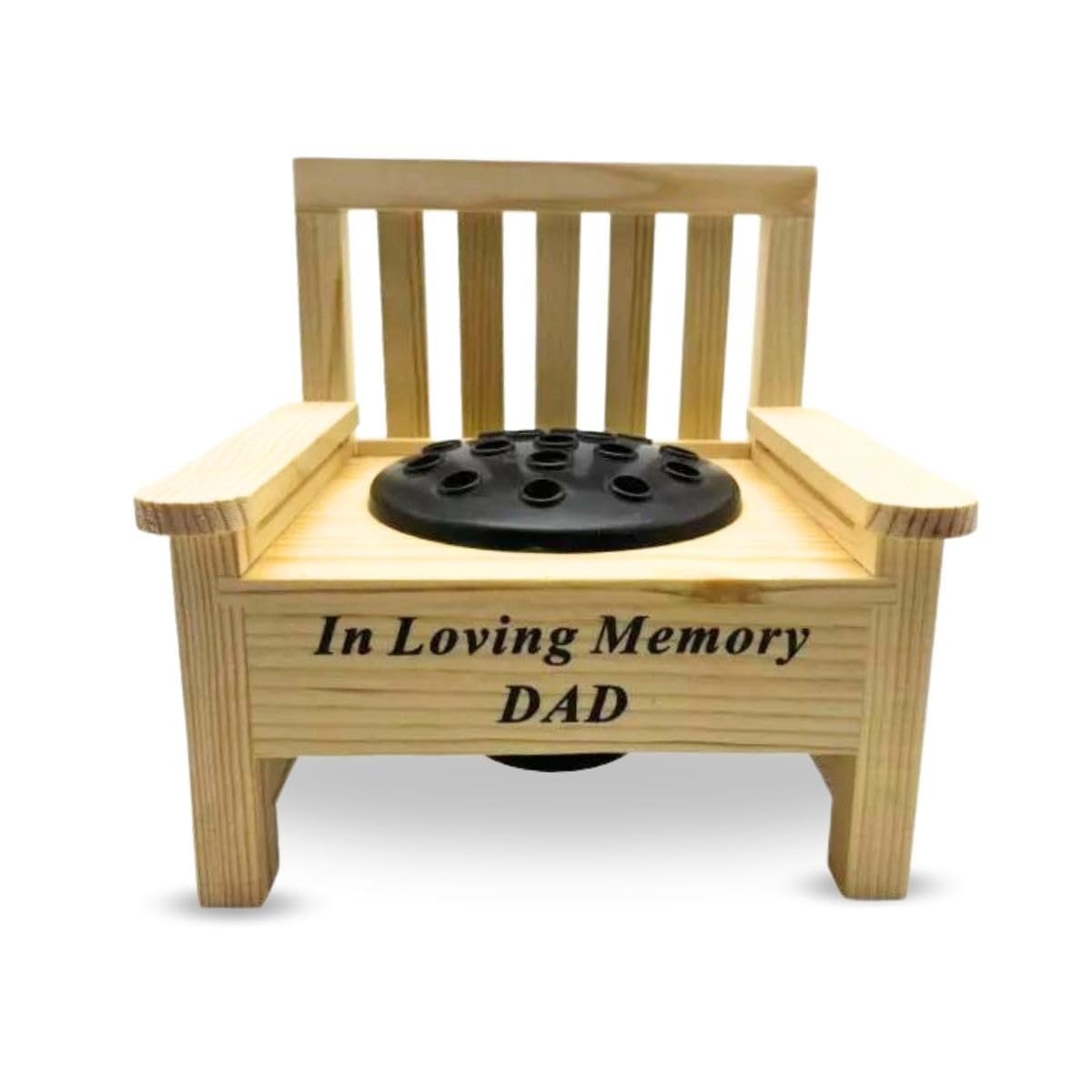 Yaldram Mini Wooden Memorial Bench with Black Plastic Insert Pot Fresh Artificial Flowers Graveside Ornament Bench with Flower Holder Heartfelt-Tribute (In Loving Memory DAD)