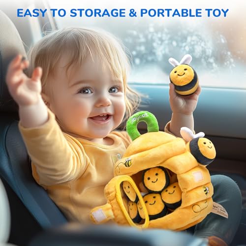 joycat baby toys 6-12 months - soft baby beehive with 5 sensory bees - rattle crinkle paper squeaker mirror busy montessori soft toys for toddlers 0-3 years old - baby christmas birthday gift