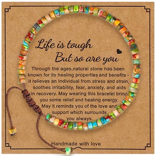 Fangool Healing Bracelets for Women : Inspirational Natural Stone Bracelets - Get Well Soon Present - Spiritual Present Thoughtful Gift for Friends Sister, Life is Tough But So are You Bracelet