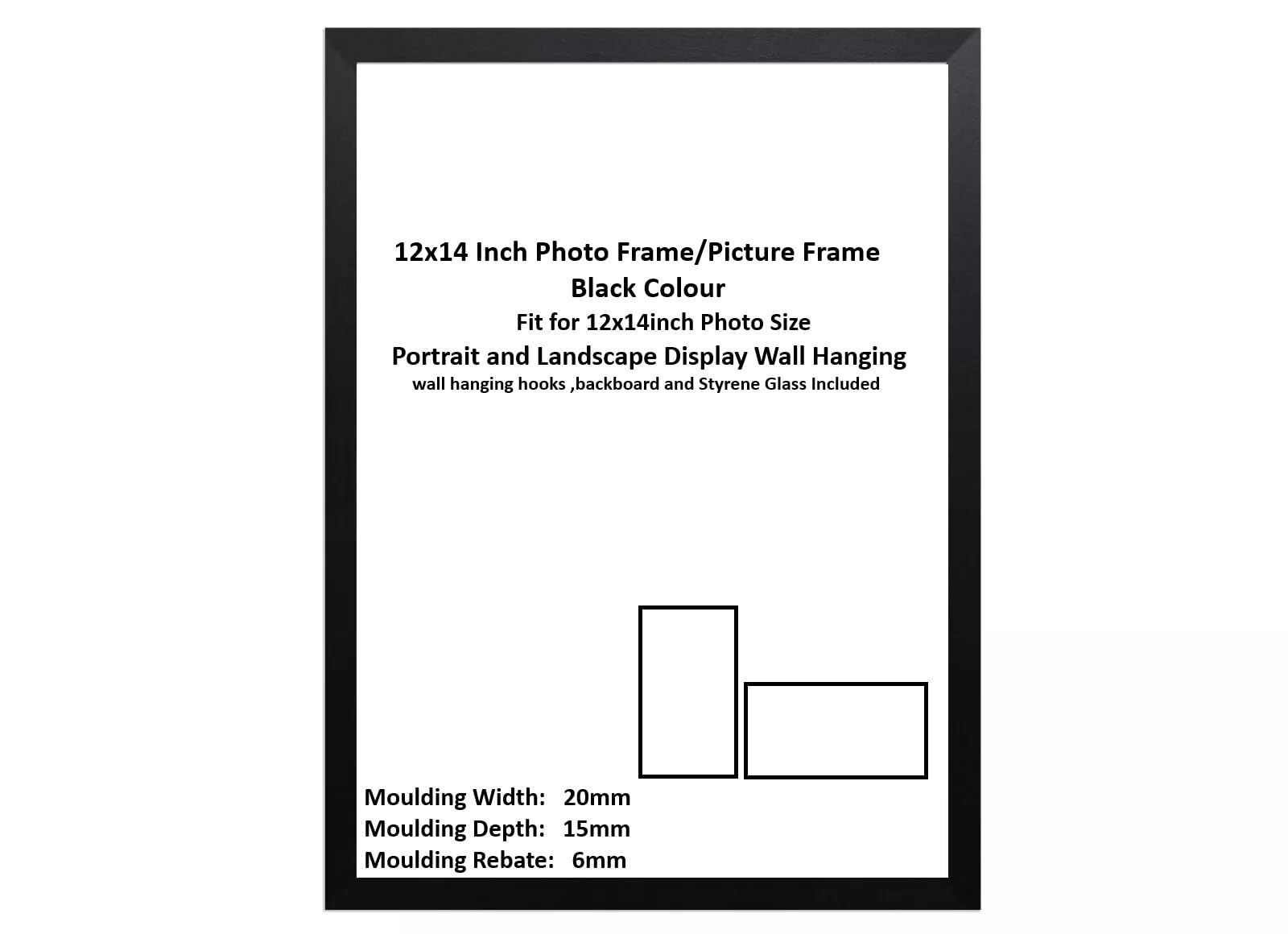 DECORO 12x14 inch (30.48x35.56) cm Photo Frame, Black Wood Finish, Picture Poster Frame, Portrait and Landscape Display Picture Frames (Black, 12x14 inch)
