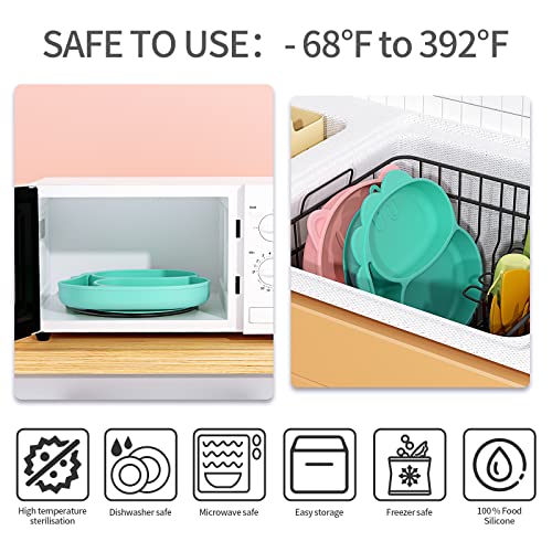 Deejoy Baby Plates With Suction, Toddler Spoon Fork And Removable Straw For Self Feeding, 100% Silicone Divided Design, Bpa Free, Microwave & Dishwasher Safe, Animal Theme Toddler Utensils- Green #TOP1