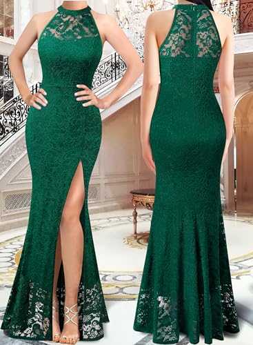 Image of VFSHOW Womens Formal Sexy Halter High Slit Prom Wedding Guest Maxi Dress 2023 Illusion Sweetheart Neckline Evening Long Gown