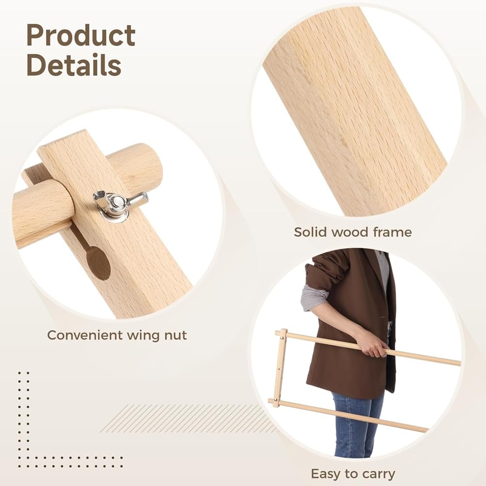 Supporto Da Ricamo Professionale Per Tavolo E Divano - Girevole 360° E Regolabile - In Legno Di Faggio 30x56 Cm - Fatto In Europa - 3