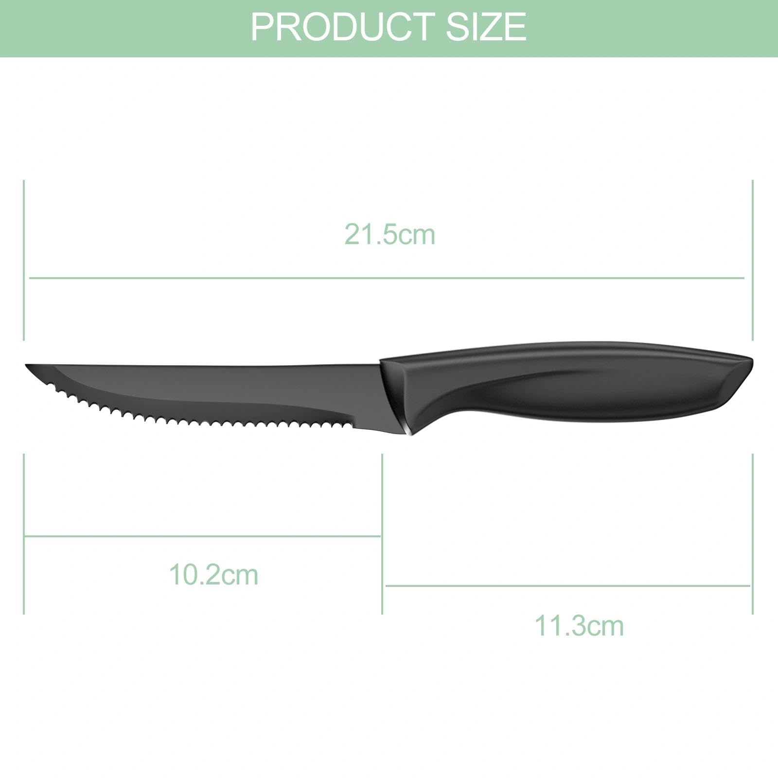 Chiluxendo 12 Piezas Cuchillos Carne, Cuchillos de Mesa Acero Inoxidable, Cuchillo Sierra con Mango de Polipropileno, Cuchillos Chuleteros Afilada, Cuchillo Chuletero, Apto para Lavavajillas(Negro)