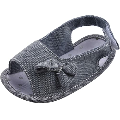 Newborn Toddler Girl Soft Sole Bowknot Sandals Shoes Baby Crib Cloth (0~6 Month, Grey)