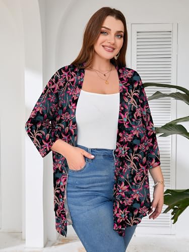 Image of AusLook Women's Plus Size Lightweight Open Front Cardigan 3 /4 Sleeve Cover Ups Shrugs Shawls and Wraps Kimono Jacket Coat