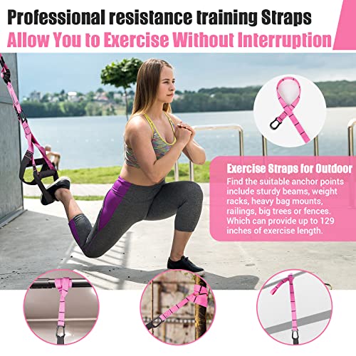 Home Resistance Training Kit, Pink Resistance Trainer Exercise Straps With Handles, Door Anchor And Carrying Bag For Home Gym, Bodyweight Resistance Workout Straps For Indoor & Outdoor #TOP6
