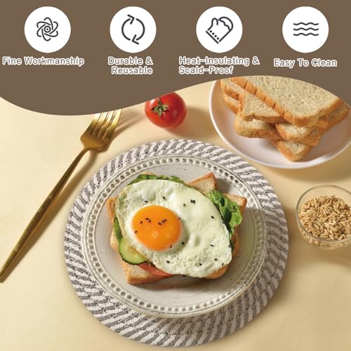 20CM Placemats Set of 4, Round Cotton Braided Woven Placemats, Heat Resistant Grey placemats, Washbale placemat and Coasters for Kitchen Dining Table Home Restaurant - Image 6