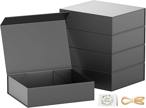 Cajas de regalo con tapas, 11.5 x 7.8 x 3 pulgadas, caja de regalo negra para regalos, cierre magnético para camisetas, guantes, bufandas, libros,