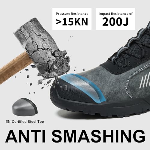 Image of Steel Toe Shoes for Men,Lightweight Work Shoes,Mens Indestructible Safety Boots,Puncture Proof Construction Steel Toe Sneaker.