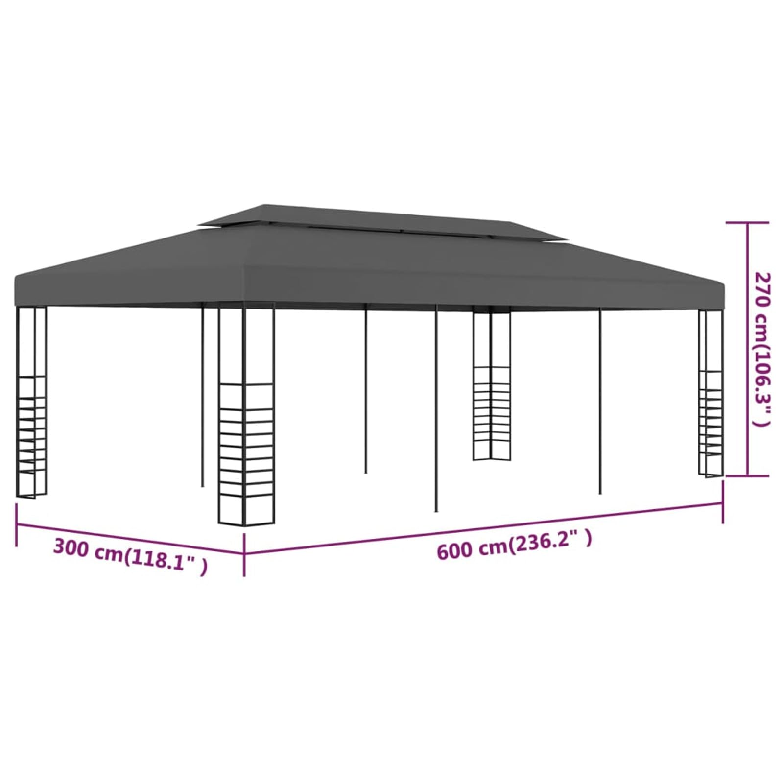 ZEYUAN Gartenpavillon, Pop-Up Partyzelt, Festzelt, Pavillon, Garden Decoration, Canopy Tent, Lagerzelt, Pavillon, 3x6 m Anthrazit
