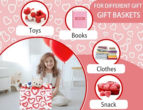 Image of Large Valentine's Day Basket Heart Shaped Storage Bin for Gifts Collapsible Organizer Room Decor (Red Big Love)