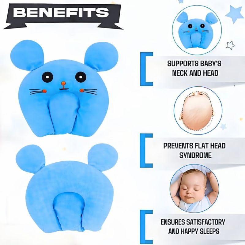 Image of Baby Pillow Combo Set for Newborns & Infants | Toddler Pillow Head Support Cushions with Plush Side Rollers for 0-12 Months