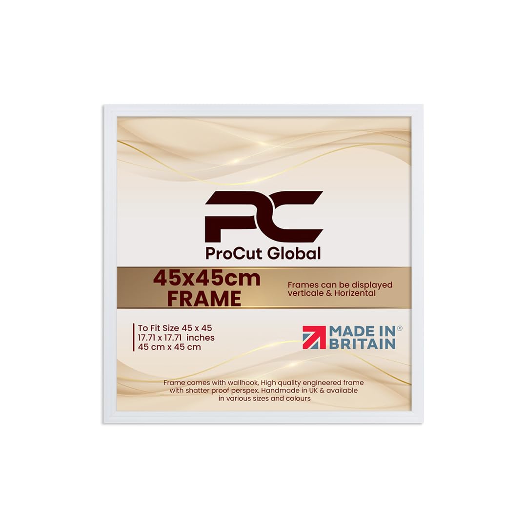 Procut Global 45x45CM White Picture Frames - Classic Wooden Photo Frame with Shatterproof Perspex for Wall or Tabletop - Perfect for Posters, Certificates & Prints - Sizes & Colors Available