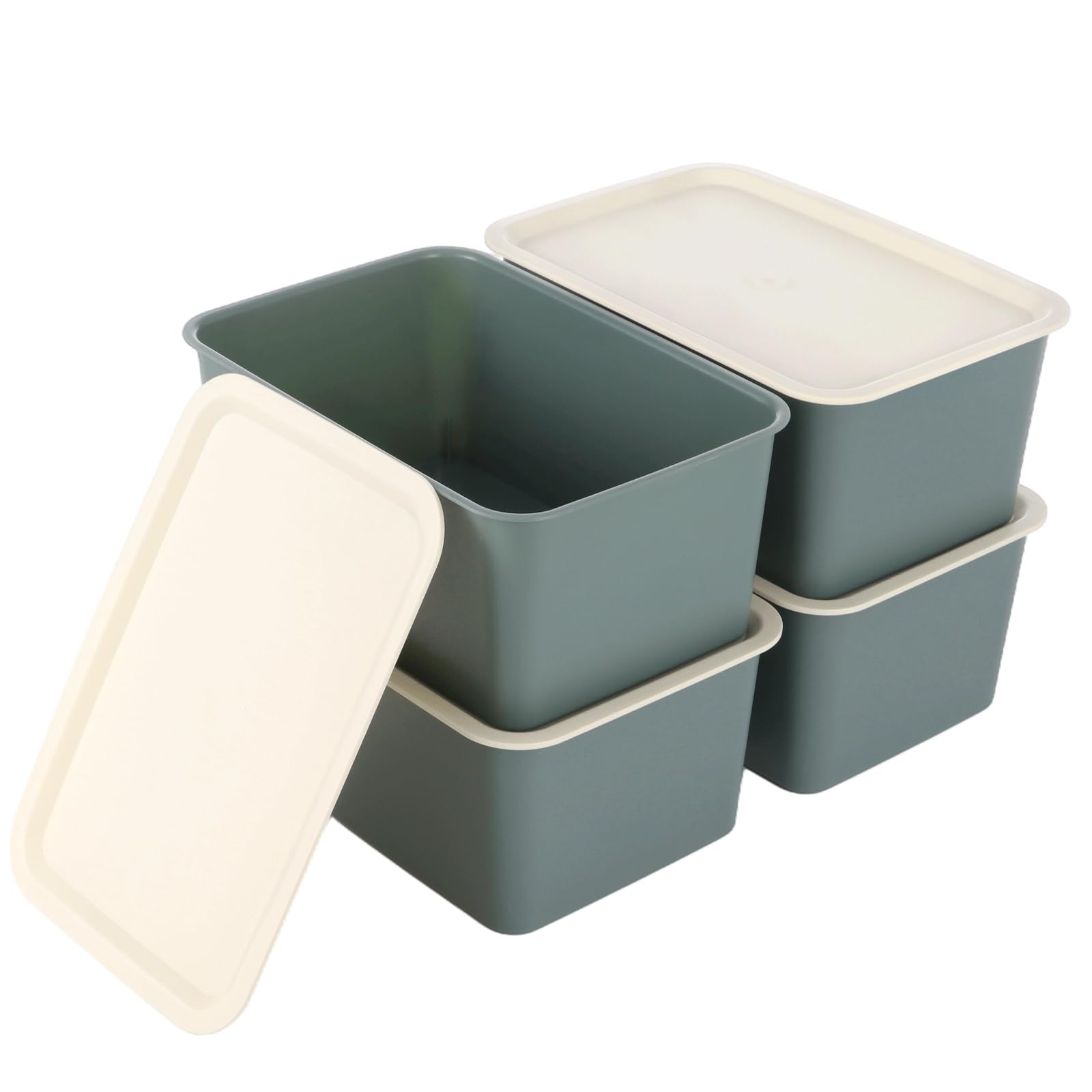 Swewarm Blue 4 Pcs Plastic Storage Bins With Lids, Dust-Proof Small Storage Baskets, Stackable Storage Boxes For Organizing Desktop, Closet, Shelves, 27X 19 X 11 Cm