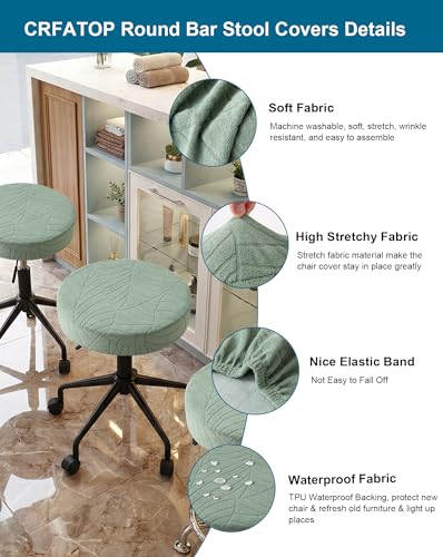 Image of CRFATOP 4 Pack Waterproof Bar Stool Covers Round Seat Slipcover,L,Green | 15-18 In Stretch Counter Cushion Protector, Washable, Pet Friendly, for Bar Kitchen Living Room Decor, No Cushion or Pad