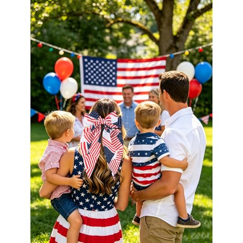 CURASA 4th of July Satin Hair Bows Para Mujeres y Niñas 4PCS Moños de Cinta con Bandera Americana Pinzas de Pelo Patrióticas Día de la Independencia Azul Blanco Estrella miniatura 6