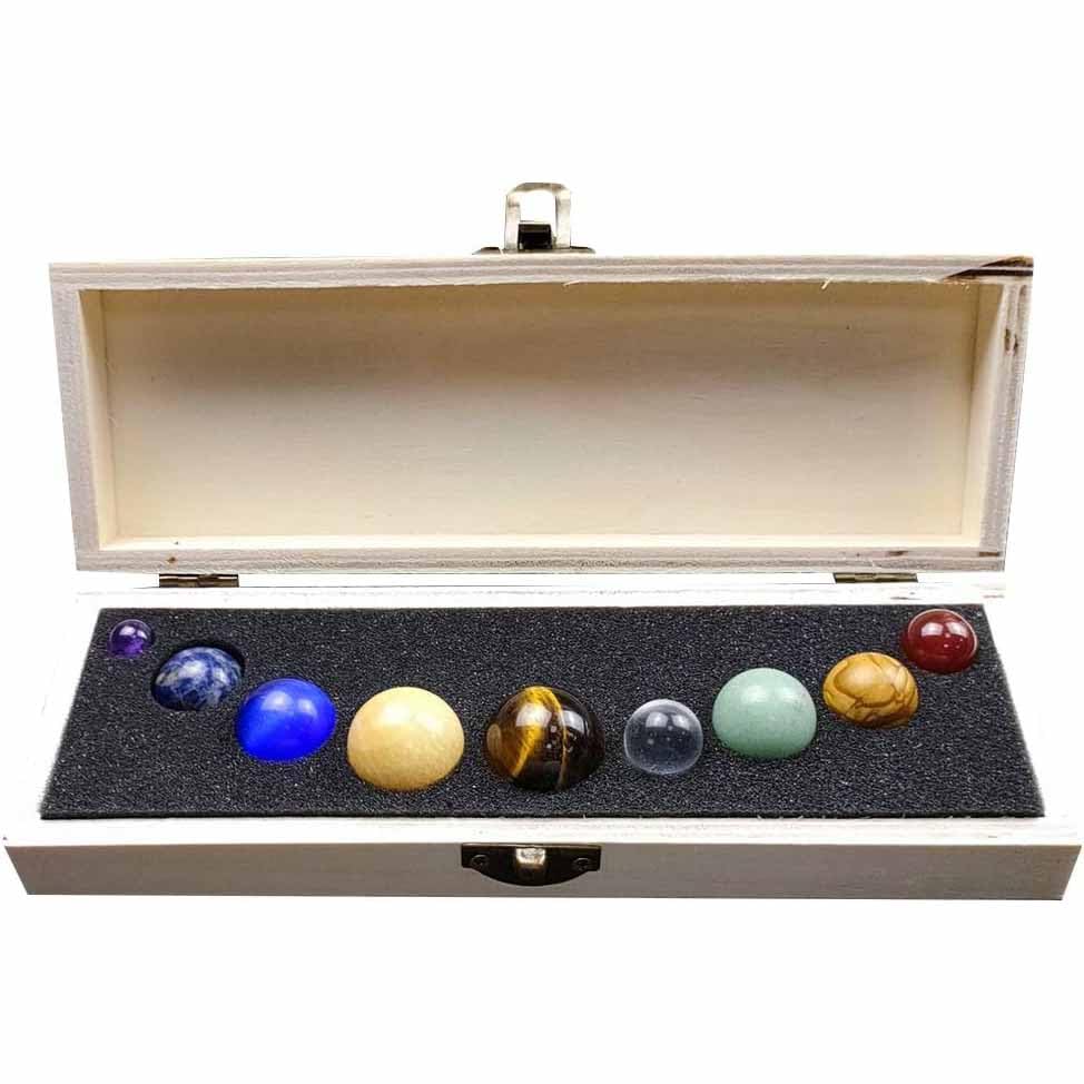 Tazweeq Natural Solar System 9 Planets Decoration, Gemstone Sphere, Solar System Model, Healing Crystal Balls