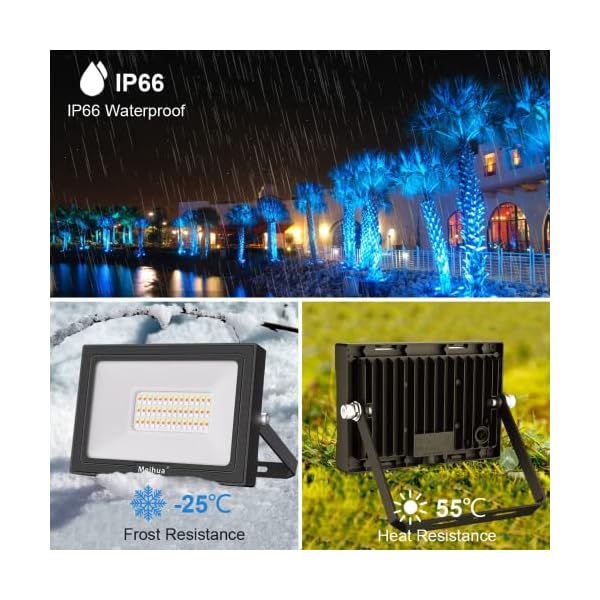 MEIHUA Projecteur LED RGB 42W Avec Télécommande RF 360° - Étanche IP66, 10 Couleurs, 12 Modes