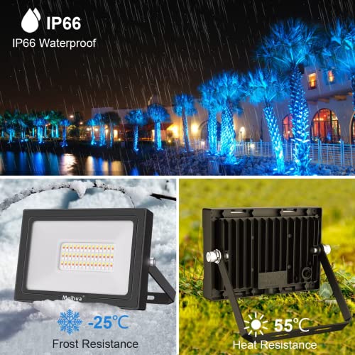 meihua 60w projecteur led rgb à télécommande 360 °, modes clignotant/fondu de lumière 12 couleurs décoratives, 3 minuteries, lampe extérieur ip66 étanche pour noël soirée salon concert et spectacle