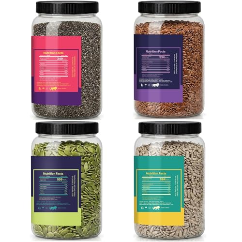 Image of LILA DRY FRUITS 4 Seeds Combo Pack Chia Pumpkin Sunflower Flax 200 g x 4 Seeds Mix Raw Super Seed Blend for Eating Weight Loss Diet Fiber Rich Healthy Snack Daily Nutrition