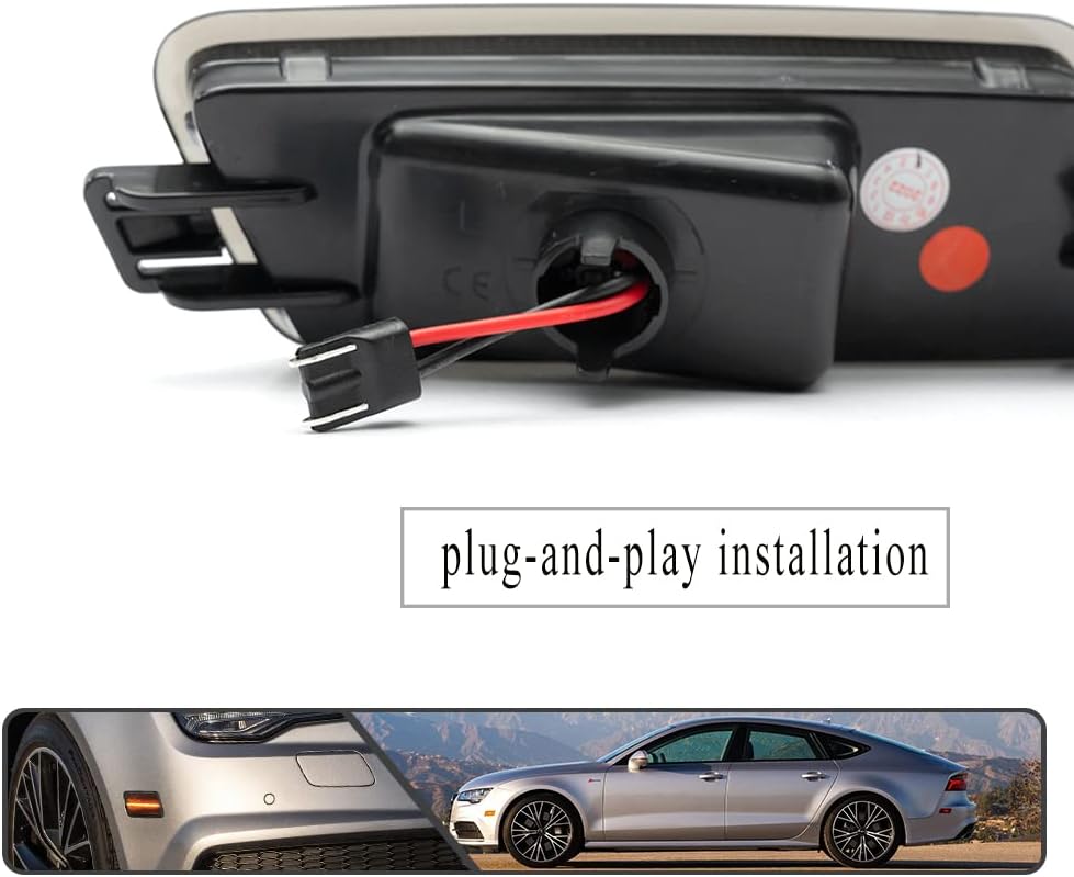 4Pcs Full LED Amber/Red Front/Rear Side Marker Lights for Audi A7 Quattro S7 RS7 TDI Quattro Type 4G8 2012-2018 Smoked Lens Bumper Turn Signal Light Replace OEM Side Marker lamp