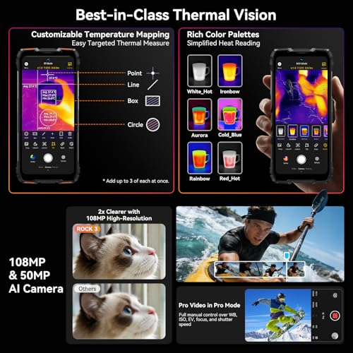 Image of Blackview Rock 3 Thermal Imaging Rugged Smartphone, FLIR Camera,4G Android 16 Unlocked Rugged Phone, 10000mAh, 108MP, 32GB+256GB, IP68 /IP69K, 6.78 inch FHD 120Hz for HVAC /Electrical
