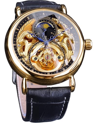 Catálogo de Relojes especiales los preferidos por los clientes. 42 FORSINING Reloj de lujo para hombre con fase lunar y Tourbillon, reloj de pulsera mecánico retro con esqueleto hueco de viento automático, cinturón de piel para hombre, Negro...