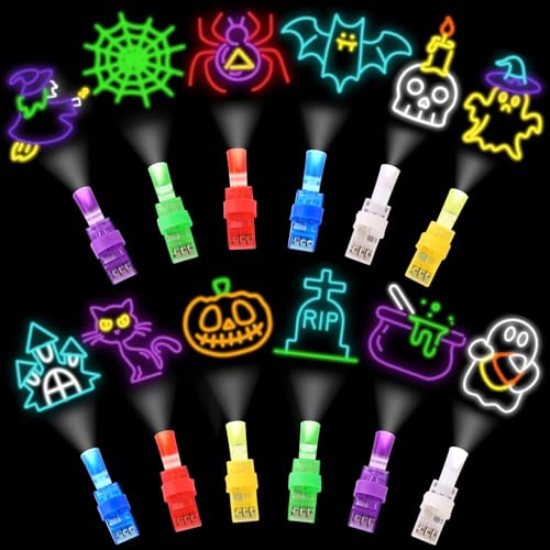 JOLCEEY 36pcs Halloween Finger Lights, 12 Styles Finger Flashlights Bright Finger Lamp Clip Glow in The Dark for Trick Or Treats Party Favors Goodie Bag Fillers