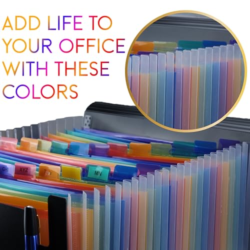 Image of SPS A4 Expanding File Folder - 24 Pockets | Black | Large Capacity | Secure Elastic Closure | Durable & Waterproof | Fits A4 & Letter Size | Accordion Document Organizer
