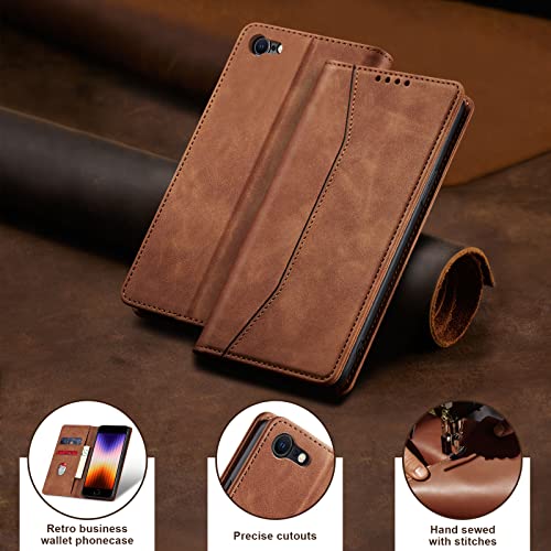 Image of Jasonyu Flip Wallet Case for iPhone SE 2022 /2020 /8 /7,Brown